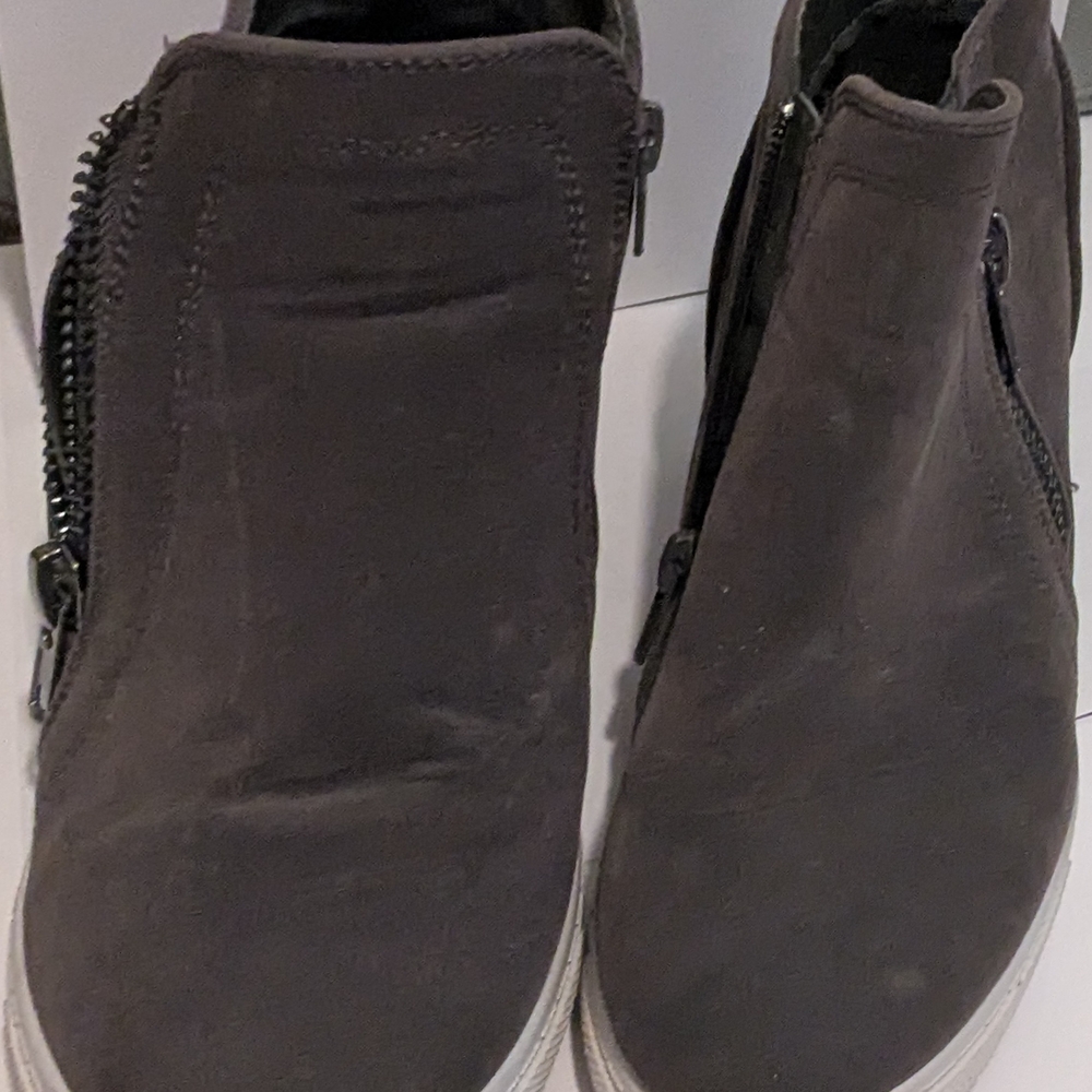 Black Suede Sneakers with Zipper Closure